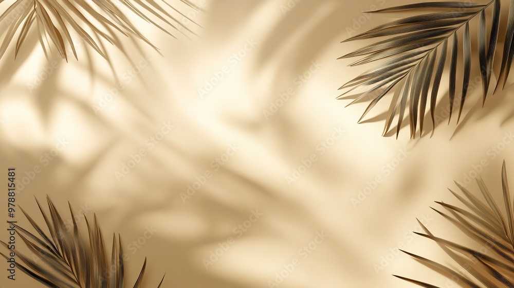 Fototapeta premium Beige background with shadow and palm leaves