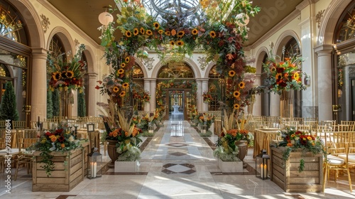 Wallpaper Mural square arch with sunflowers, red fall leaves Torontodigital.ca