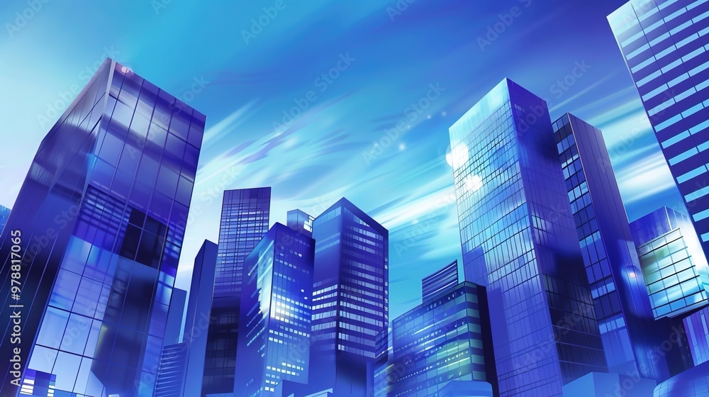 View of corporate skyscrapers, sleek and modern downtown architecture View of corporate skyscrapers, sleek and modern downtown architecture