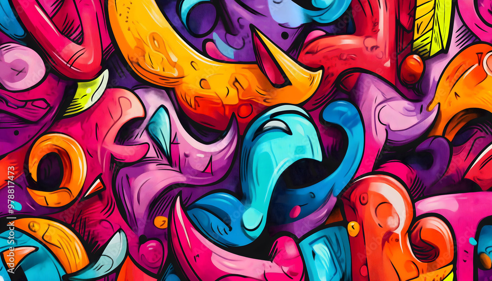 A seamless illustration of multicolored and vibrant graffiti A seamless illustration of multicolored and vibrant graffiti