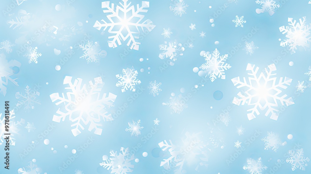Beautiful snowflakes gently falling against a soft blue background in winter's embrace Beautiful snowflakes gently falling against a soft blue background in winter's embrace