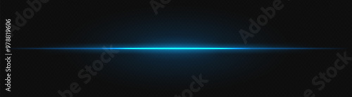 Blue neon stripes or light flash. Laser beams, horizontal beams. Beautiful light reflections. Glowing stripes on a black background.