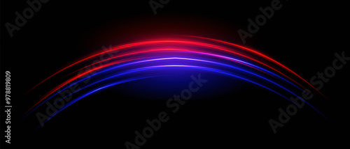 Red and blue speed neon Arc stripes or light flash. Laser beams, horizontal beams. Beautiful light reflections. Glowing stripes on a black background.
