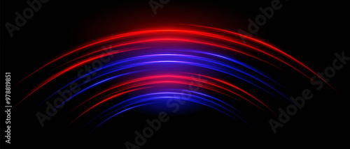 Red and blue speed neon Arc stripes or light flash. Laser beams, horizontal beams. Beautiful light reflections. Glowing stripes on a black background.