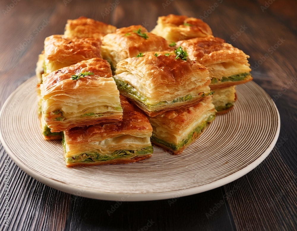 Front view of Borek with Turkish savory pastry Front view of Borek with Turkish savory pastry
