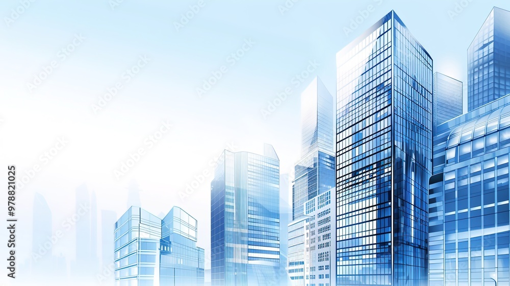 View of corporate skyscrapers, sleek and modern downtown architecture View of corporate skyscrapers, sleek and modern downtown architecture