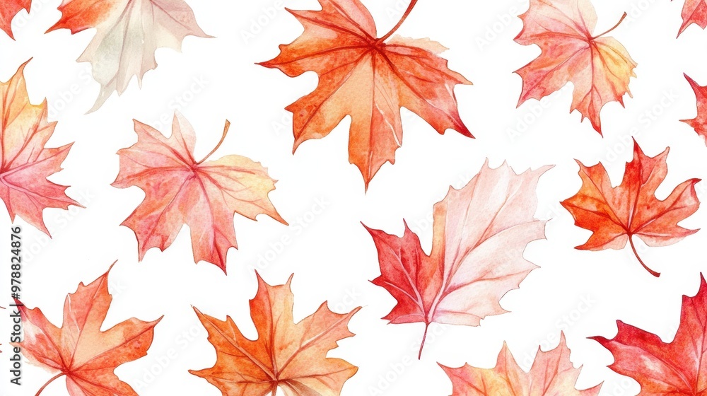 Obraz premium Watercolor collection of autumn maple leaves and red,yellow,Hand drawn nature design elements isolated on white background,Hand paint,Perfect for creating cards, design,copy space.