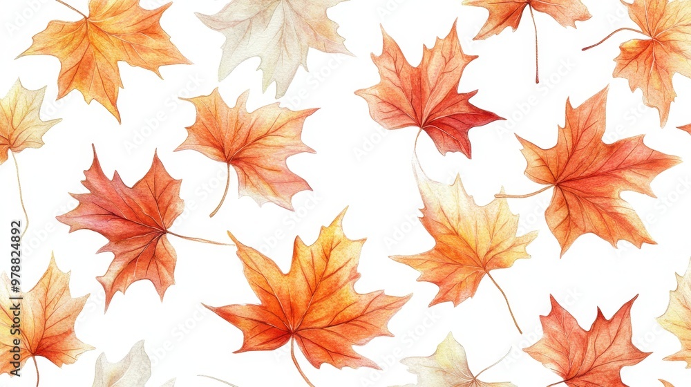 Watercolor collection of autumn maple leaves and red,yellow,Hand drawn nature design elements isolated on white background,Hand paint,Perfect for creating cards, design,copy space. Watercolor collection of autumn maple leaves and red,yellow,Hand drawn nature design elements isolated on white background,Hand paint,Perfect for creating cards, design,copy space.