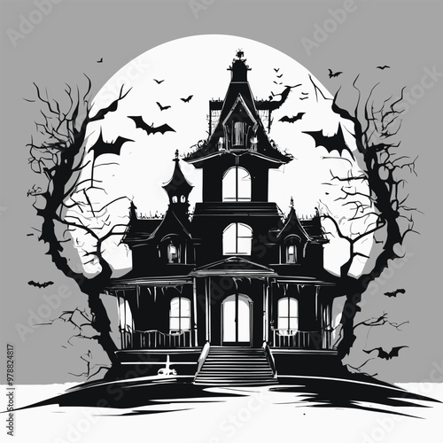 Halloween best hunted house graphic with  mid night forest horror illustration