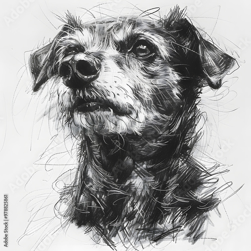 Wallpaper Mural A detailed and expressive doodle of a dog captured in rough black and white strokes showcasing its unique features Torontodigital.ca