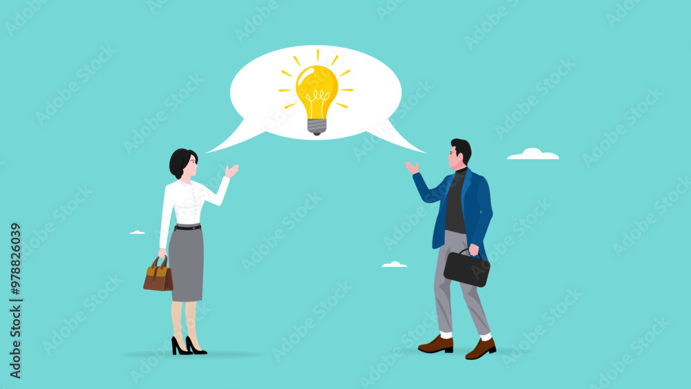 good communication skill for business success, Communicate Idea Effectively, discuss or exchange idea in meeting, suggestion or opinion, businessman communicating with colleagues with lightbulb symbol good communication skill for business success, Communicate Idea Effectively, discuss or exchange idea in meeting, suggestion or opinion, businessman communicating with colleagues with lightbulb symbol