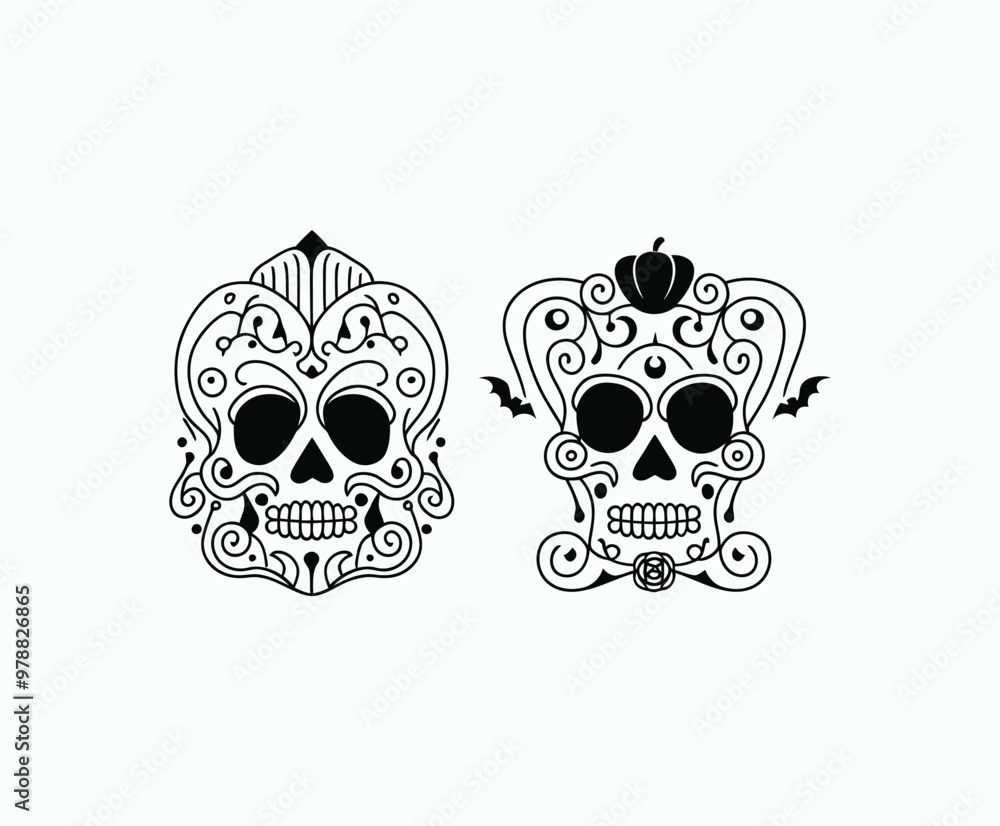 Skull EPS vector art silhouette illustration template on a white background