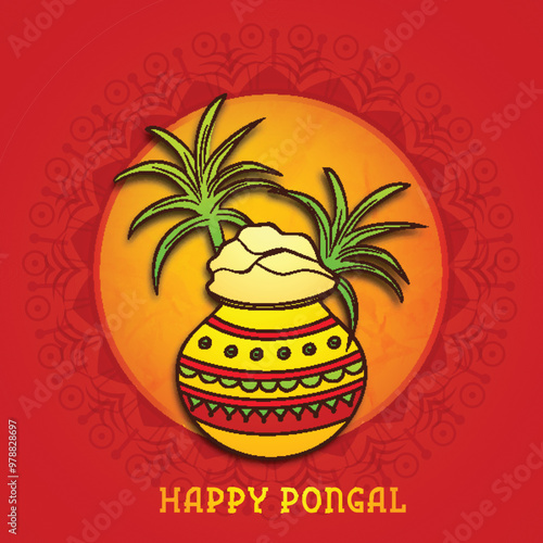 Happy Pongal celebration with traditional mud pot.