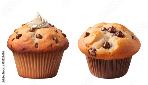 Delicious Chocolate Chip Muffins for Christmas, Halloween, and Everyday Use - Transparent PNG for Festive Food Designs