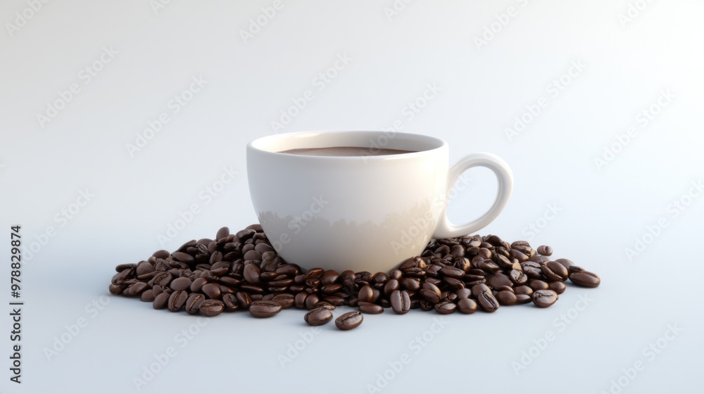 A Cup of Coffee Nestled in a Bed of Roasted Beans A Cup of Coffee Nestled in a Bed of Roasted Beans