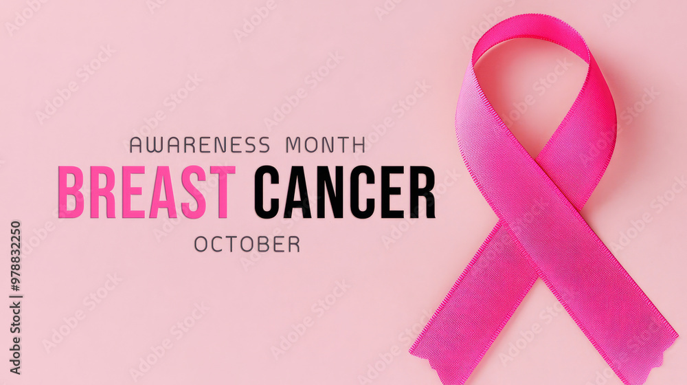 Pink Ribbon On Pink Background For Breast Cancer Awareness Month In October. Pink Ribbon On Pink Background For Breast Cancer Awareness Month In October.