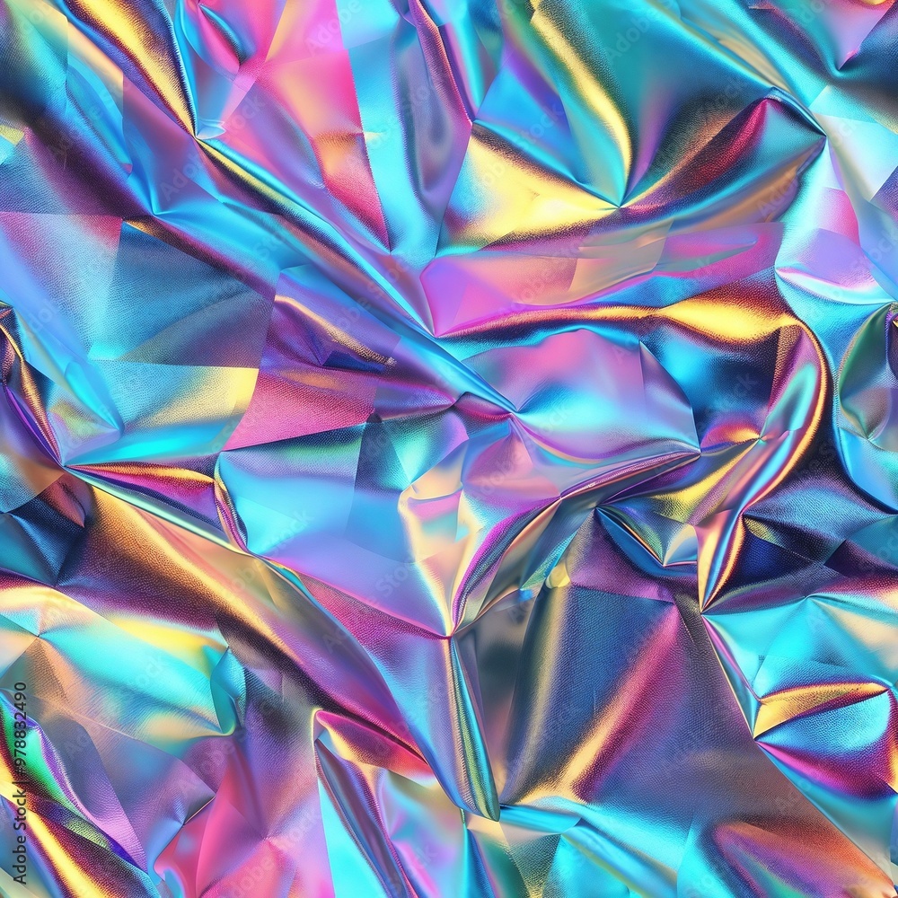 Seamless iridescent crumpled foil pattern in vibrant colors for backgrounds and creative designs
Seamless iridescent crumpled foil pattern in vibrant colors for backgrounds and creative designs