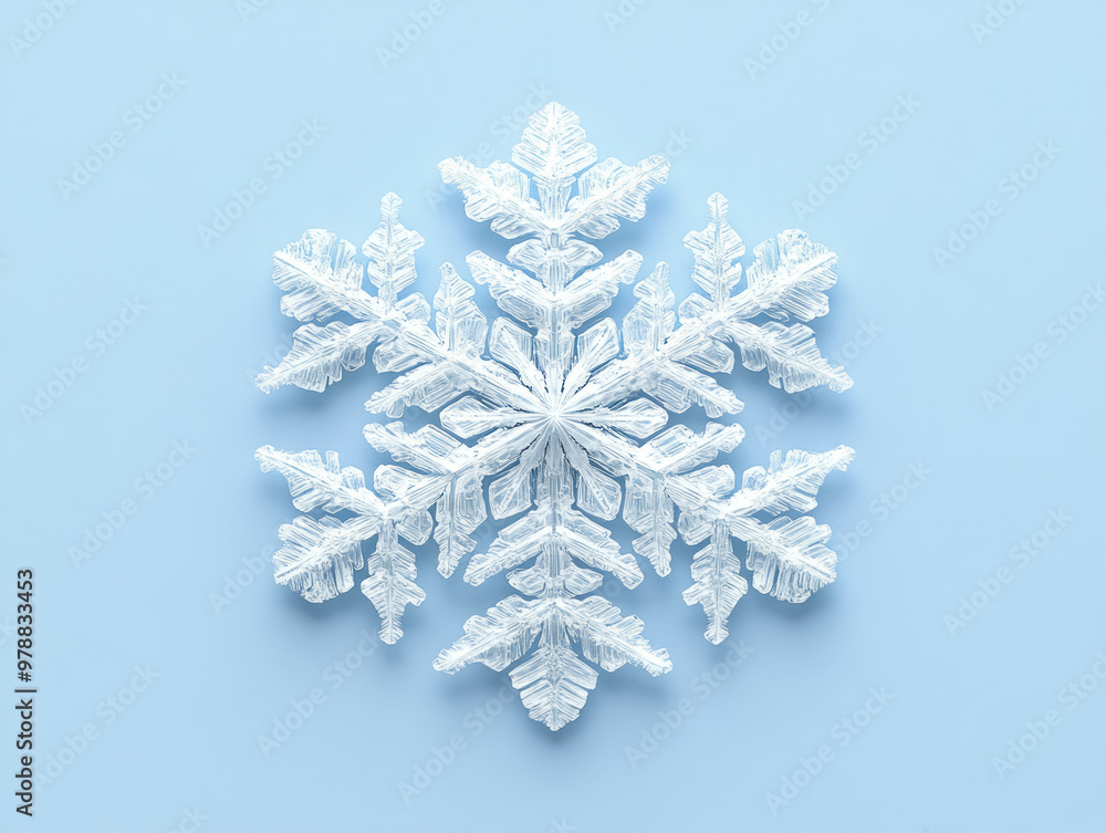 Detailed Macro Snowflake on Blue Background Detailed Macro Snowflake on Blue Background