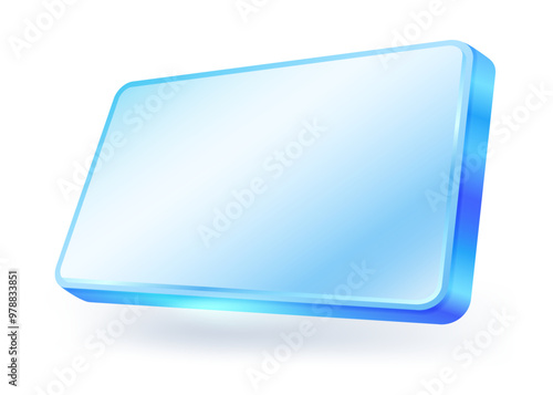 Blank Blue Rectangle Glass Template. 3D vector illustration isolated on white background. For graphic design, UI, UX design.