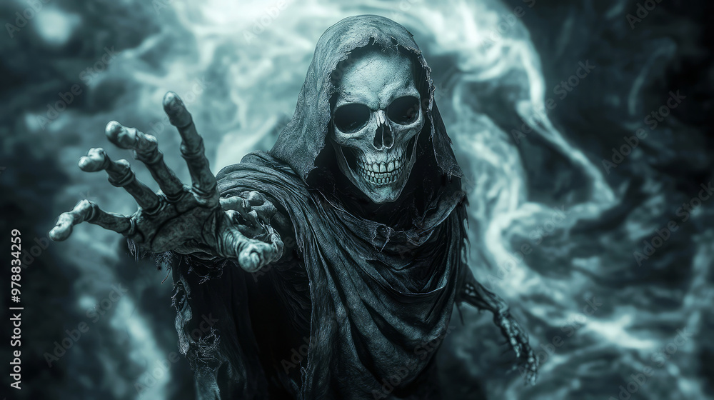 Grim Reaper Reaching Out, Halloween, Horror, Ghost, Spooky, Death, Scary, Mythology, Fantasy, Supernatural. Grim Reaper Reaching Out, Halloween, Horror, Ghost, Spooky, Death, Scary, Mythology, Fantasy, Supernatural.