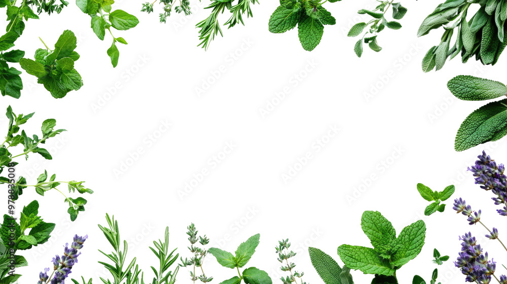 Green leaf border frame with floral and nature elements Green leaf border frame with floral and nature elements