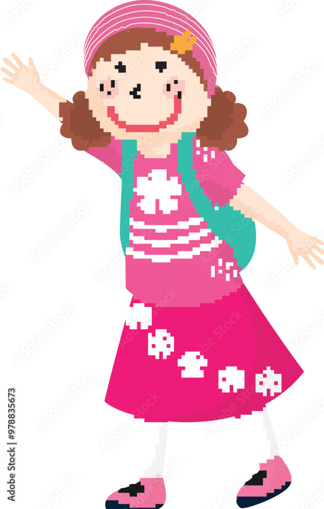 Cartoon Character of School Girl Say Good Bye in Walking Pose. Cartoon Character of School Girl Say Good Bye in Walking Pose.