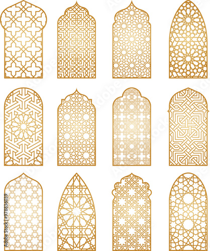 Arabic golden vector arches. Arabian vector ornament. Moroccan arches. Doors & windows templates