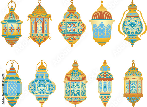 Moroccan lanterns clipart. Arabian lamp pattern. Arabic ornament
