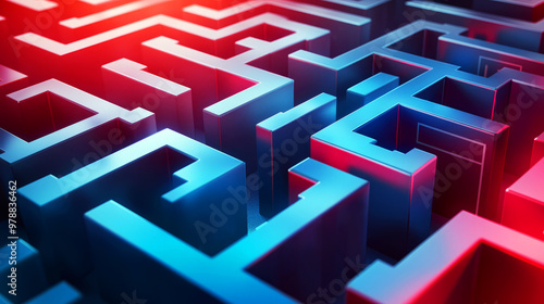 Abstract 3D Red And Blue Maze photo