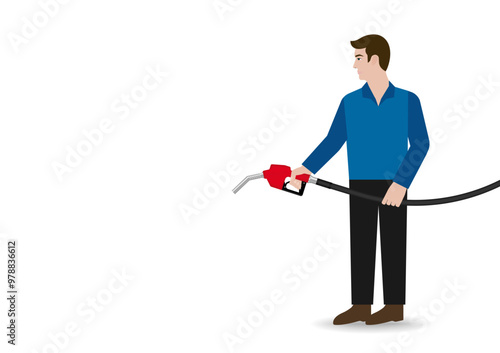 Man Refueling Car at Gas Station. Vector Illustration. 