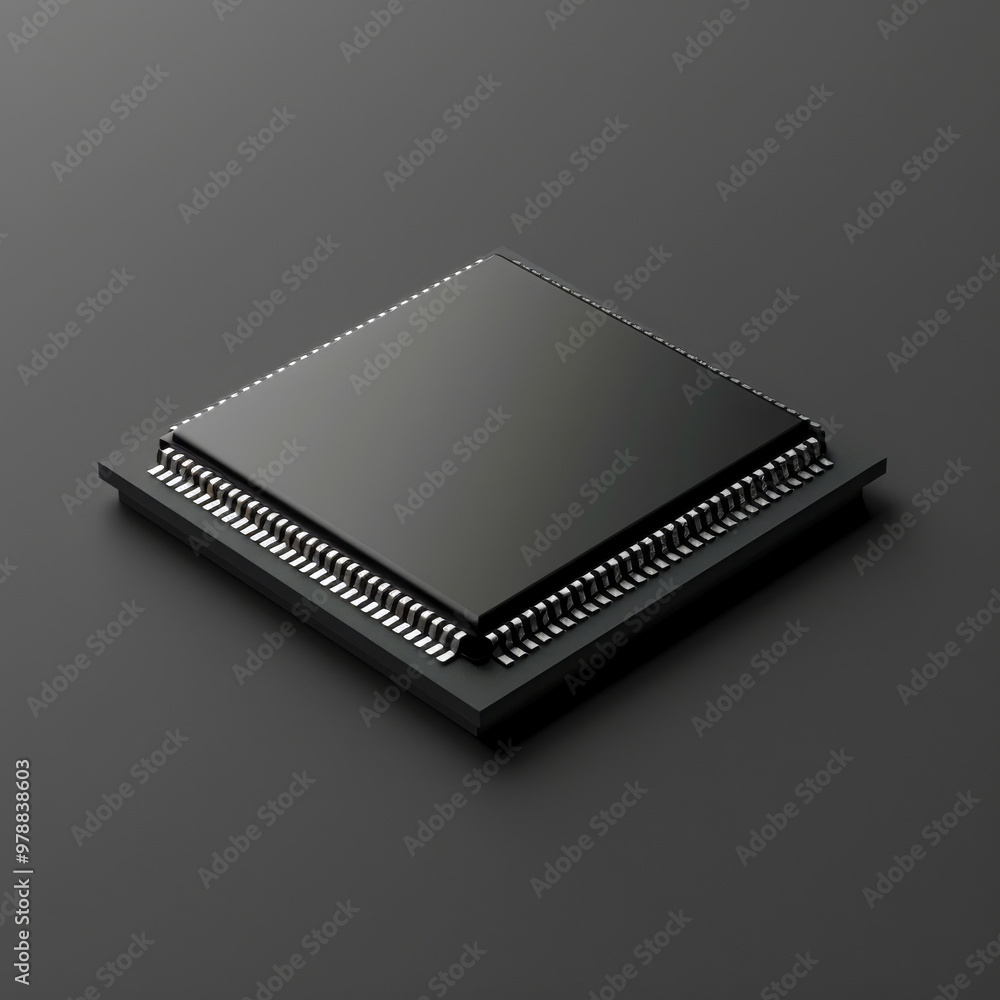 A black square computer chip, futuristic and modern feel A black square computer chip, futuristic and modern feel