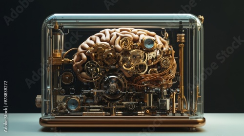 Steampunk Digital Brain: A Realistic Mechanical Brain in a Glass Case