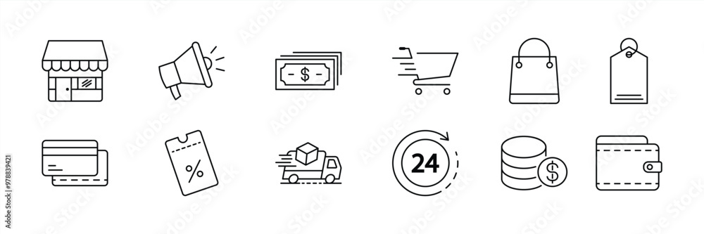 set of shopping thin line icon. commerce, store, payment, delivery, money icon collections. vector illustration set of shopping thin line icon. commerce, store, payment, delivery, money icon collections. vector illustration