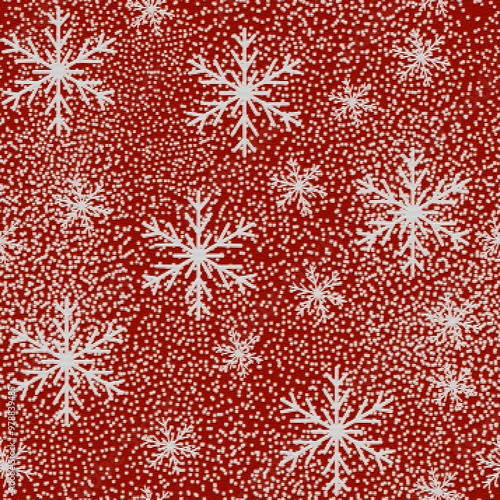 Seamless background with Christmas ornament, snowflakes. Christmas and New Year texture, repeating design for decor.