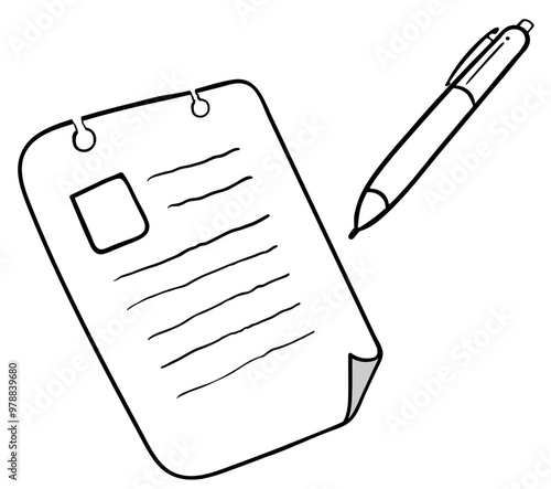 notes paper of clipboard and pen illustration line art drawing style