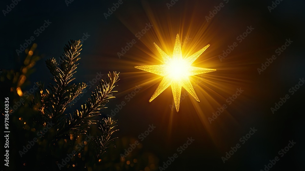 A glowing golden star illuminates the night sky, its brilliance radiating festive warmth and joy, a beacon of light in the Christmas season. A glowing golden star illuminates the night sky, its brilliance radiating festive warmth and joy, a beacon of light in the Christmas season.