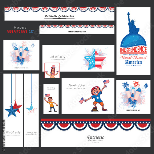 American Independence Day social media ads or headers.