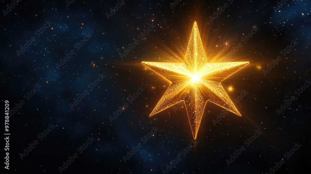 A glowing golden star radiates warmth in the night sky, celebrating the festive spirit of Christmas against a dark celestial background. A glowing golden star radiates warmth in the night sky, celebrating the festive spirit of Christmas against a dark celestial background.