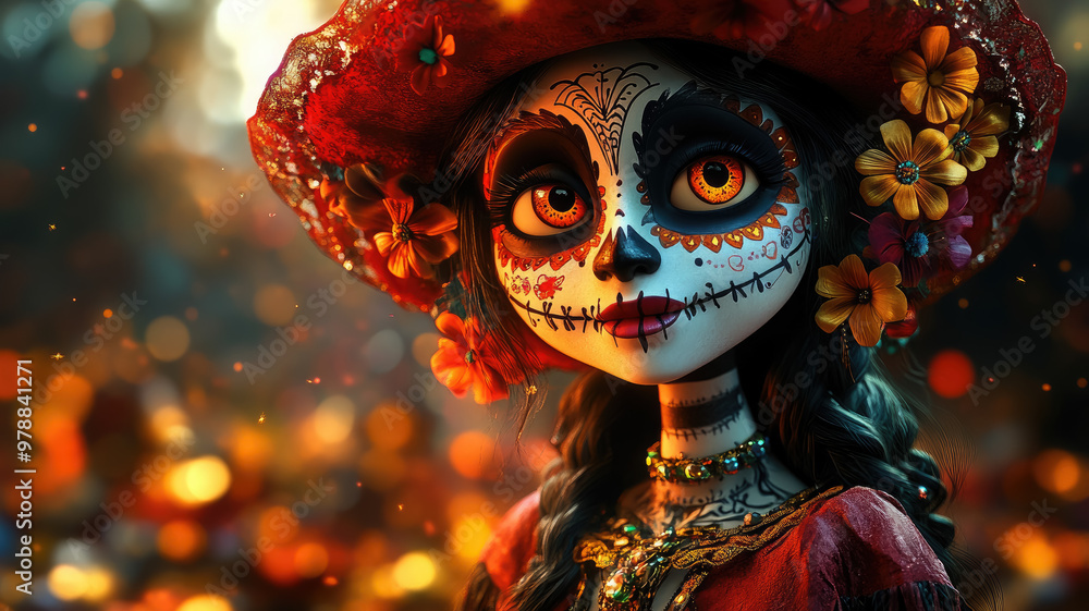 Mexican catrina at Day of the Dead festival, Día de los Muertos, November 1, young woman with skeleton makeup, beautiful girl in carnival costume, Aztec culture, Halloween, holiday, celebration, art Mexican catrina at Day of the Dead festival, Día de los Muertos, November 1, young woman with skeleton makeup, beautiful girl in carnival costume, Aztec culture, Halloween, holiday, celebration, art