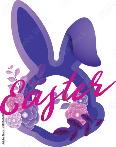 Paper Cut Greeting Card Design in Bunny Face Shape Decorated with Flowers for Easter Festival Celebration.