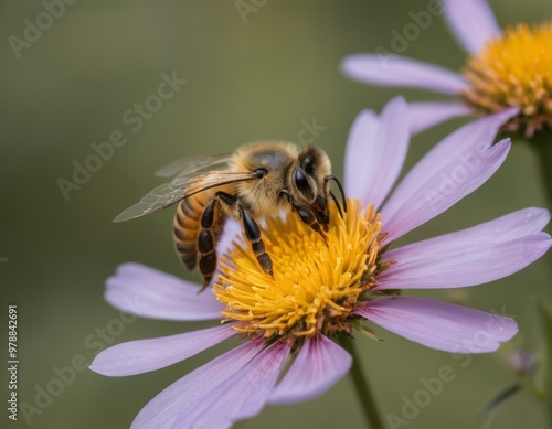 Bee Collecting Nectar on Purple Petals