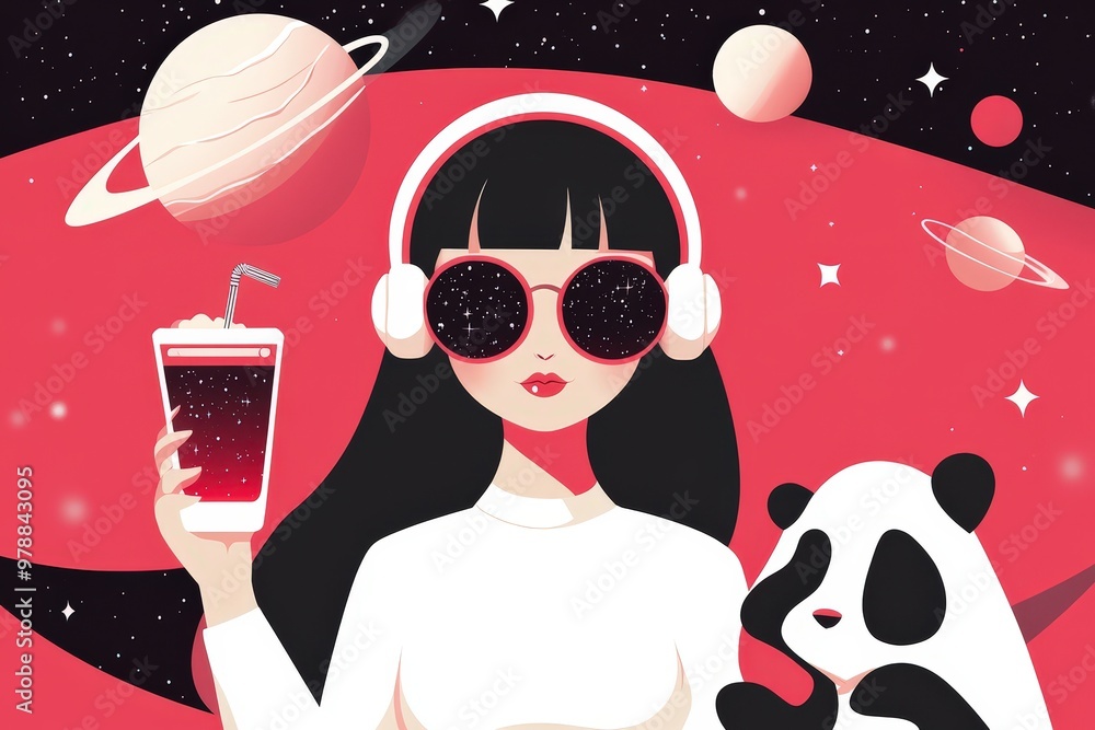 Fototapeta premium Cute astronaut in spacesuit floating in space with heart-shaped thought bubble. Beautiful simple AI generated image