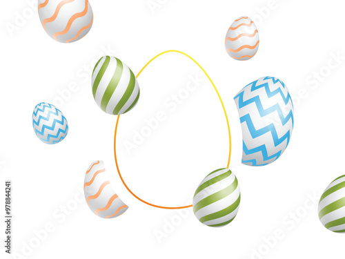 Colorful Easter Eggs Decorated Blank Oval Shape Frame for Your Message.