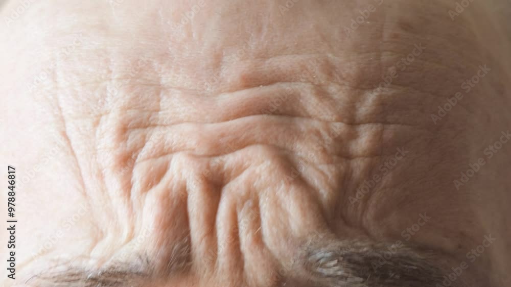 Deep wrinkles on the forehead of an adult man. Close-up Deep wrinkles on the forehead of an adult man. Close-up