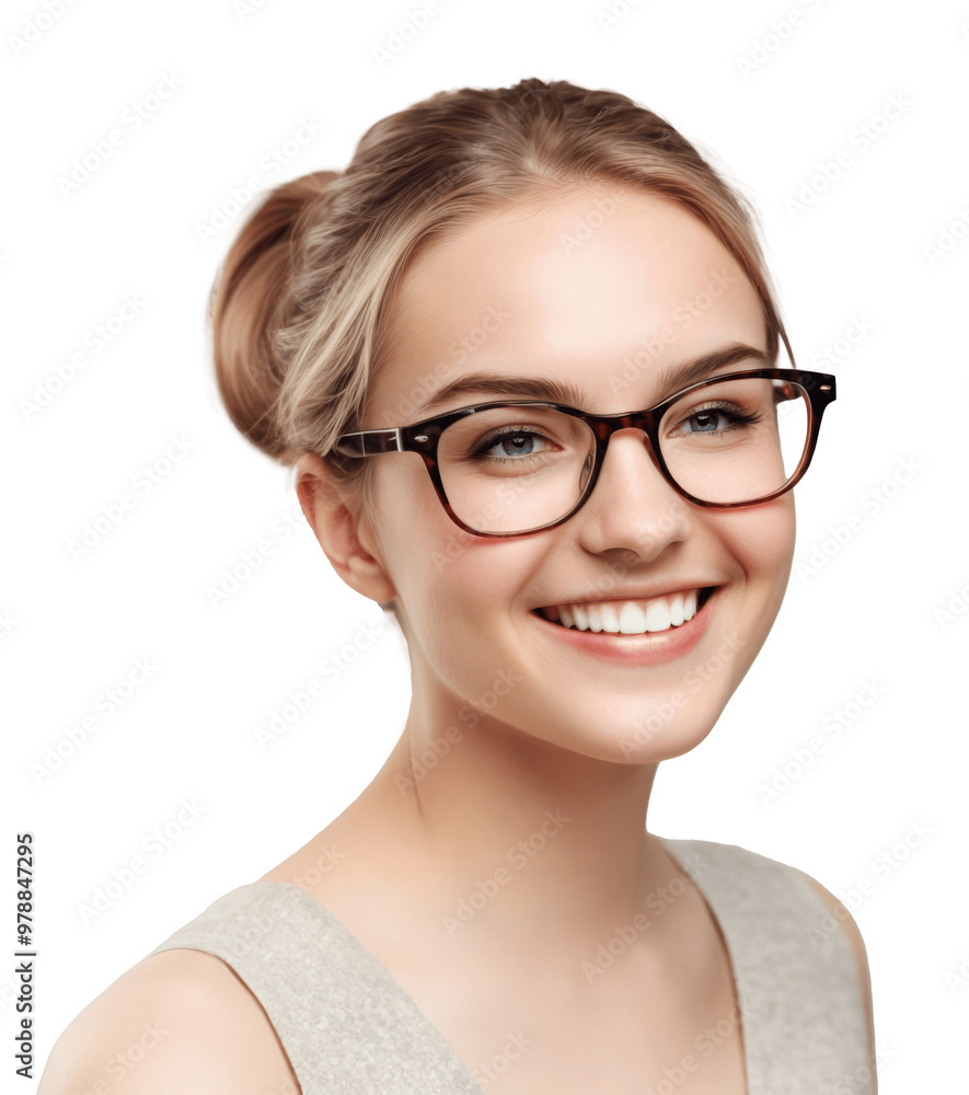 portrait of a smiling woman with short hair wearing glasses isolated on transparent background portrait of a smiling woman with short hair wearing glasses isolated on transparent background