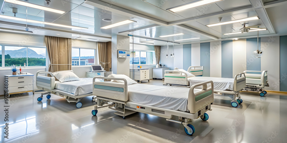 Modern hospital ward with empty beds and advanced medical equipment, hospital, ward, beds, medical, equipment, modern Modern hospital ward with empty beds and advanced medical equipment, hospital, ward, beds, medical, equipment, modern