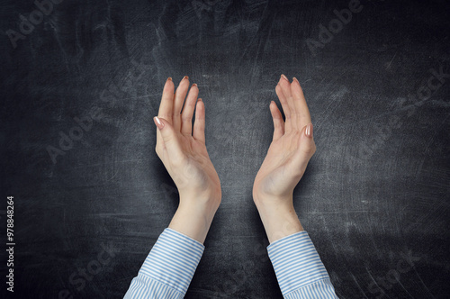 Female open hands for product. photo