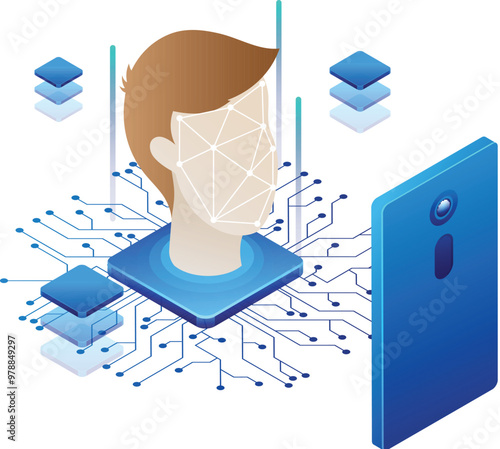 Biometric facial recognition from smartphone, future of security and password control through facial Identity.