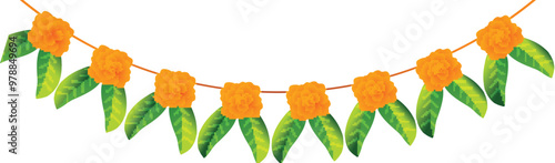 Flat Style Marigold Toran of Indian Decoration Element.