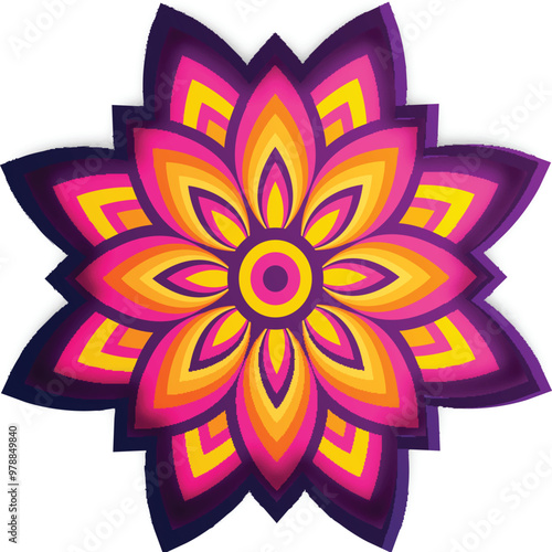 Isolated Beautiful Pink and Yellow Flower Element Vector.